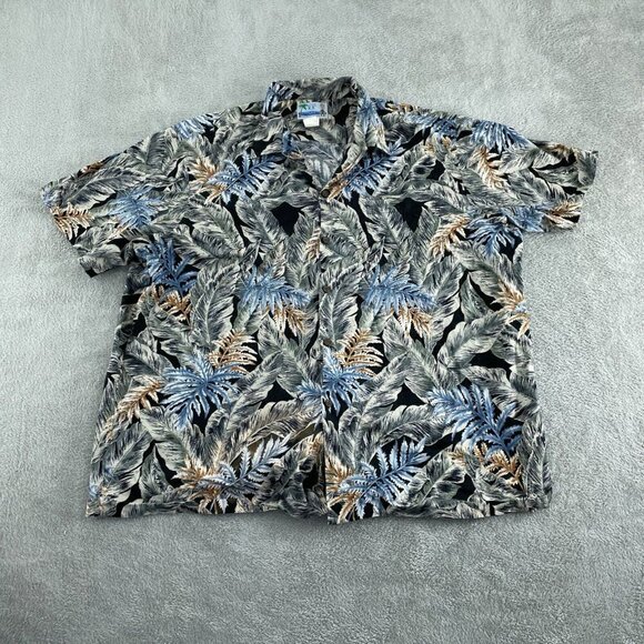 RJC Mens Hawaiian Shirt 2XL Black & Blue Tropical  Short Sleeve Button-Up 1067 - Picture 1 of 7